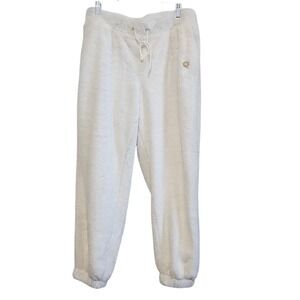 Faux Fur Joggers Cream Plush Drawstring Sweatpants Off White Loungewear Pants
